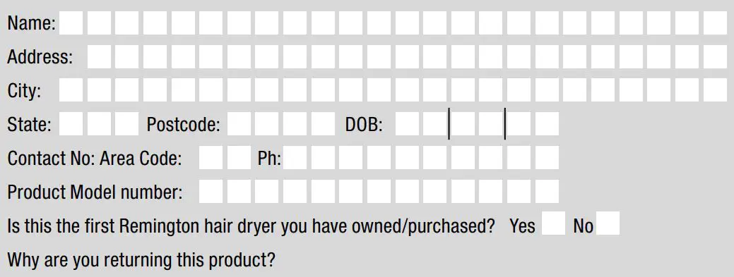 REMINGTON EC9001AU Hydraluxe Pro Hair Dryer User Manual - Form