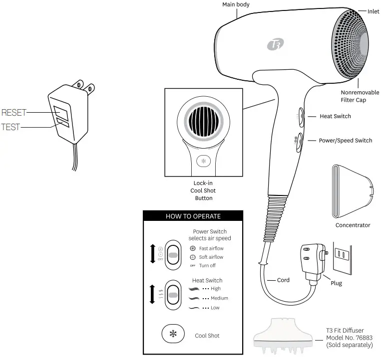 T3 76890 Fit Compact Hair Dryer - fit