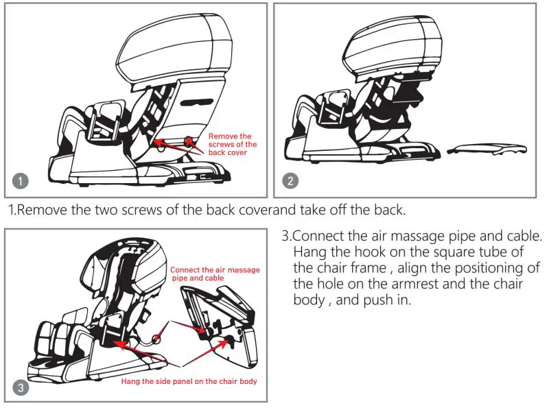 KAHUNA CHAIR EM 8500 Massage Chair Instruction Manual - Installation of the side panels
