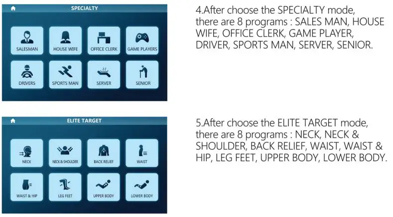 KAHUNA CHAIR EM 8500 Massage Chair Instruction Manual - Manual Control