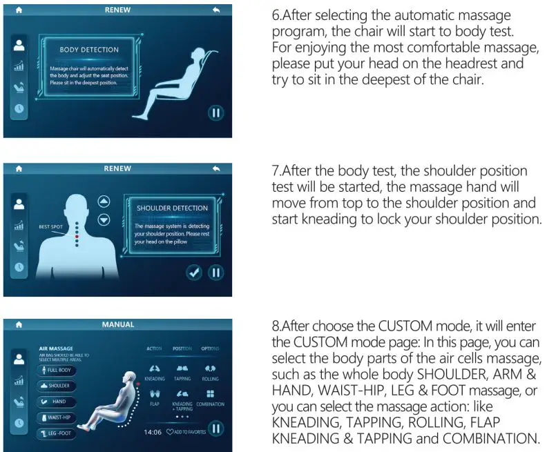 KAHUNA CHAIR EM 8500 Massage Chair Instruction Manual - Manual Control