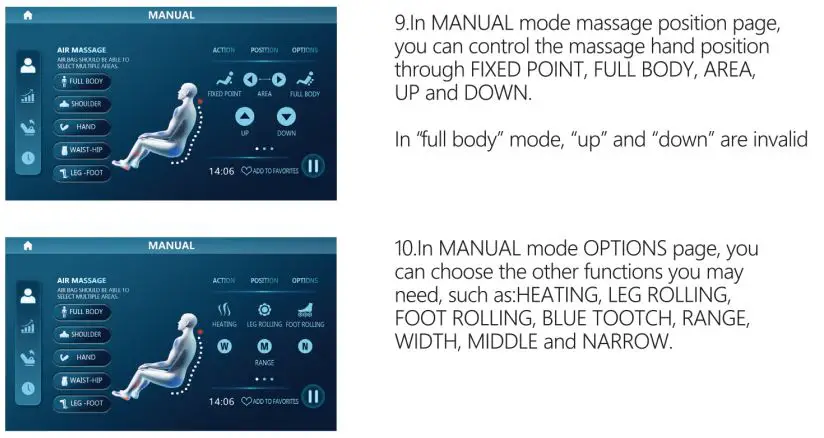 KAHUNA CHAIR EM 8500 Massage Chair Instruction Manual - Manual Control
