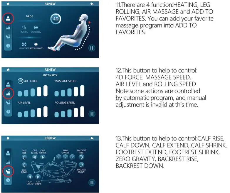 KAHUNA CHAIR EM 8500 Massage Chair Instruction Manual - Manual Control