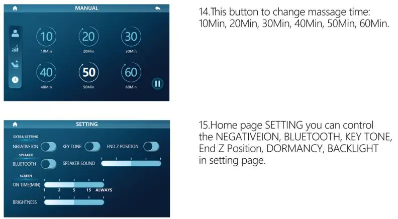 KAHUNA CHAIR EM 8500 Massage Chair Instruction Manual - Manual Control