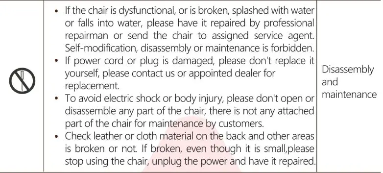 KAHUNA CHAIR EM 8500 Massage Chair Instruction Manual - Safety Instruction