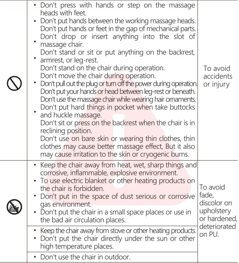 KAHUNA CHAIR EM 8500 Massage Chair Instruction Manual - Safety Instruction