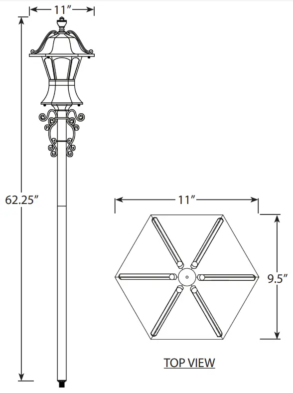 VOLT VPL 1006 Coachman LED Path and Area Light - Dimensions