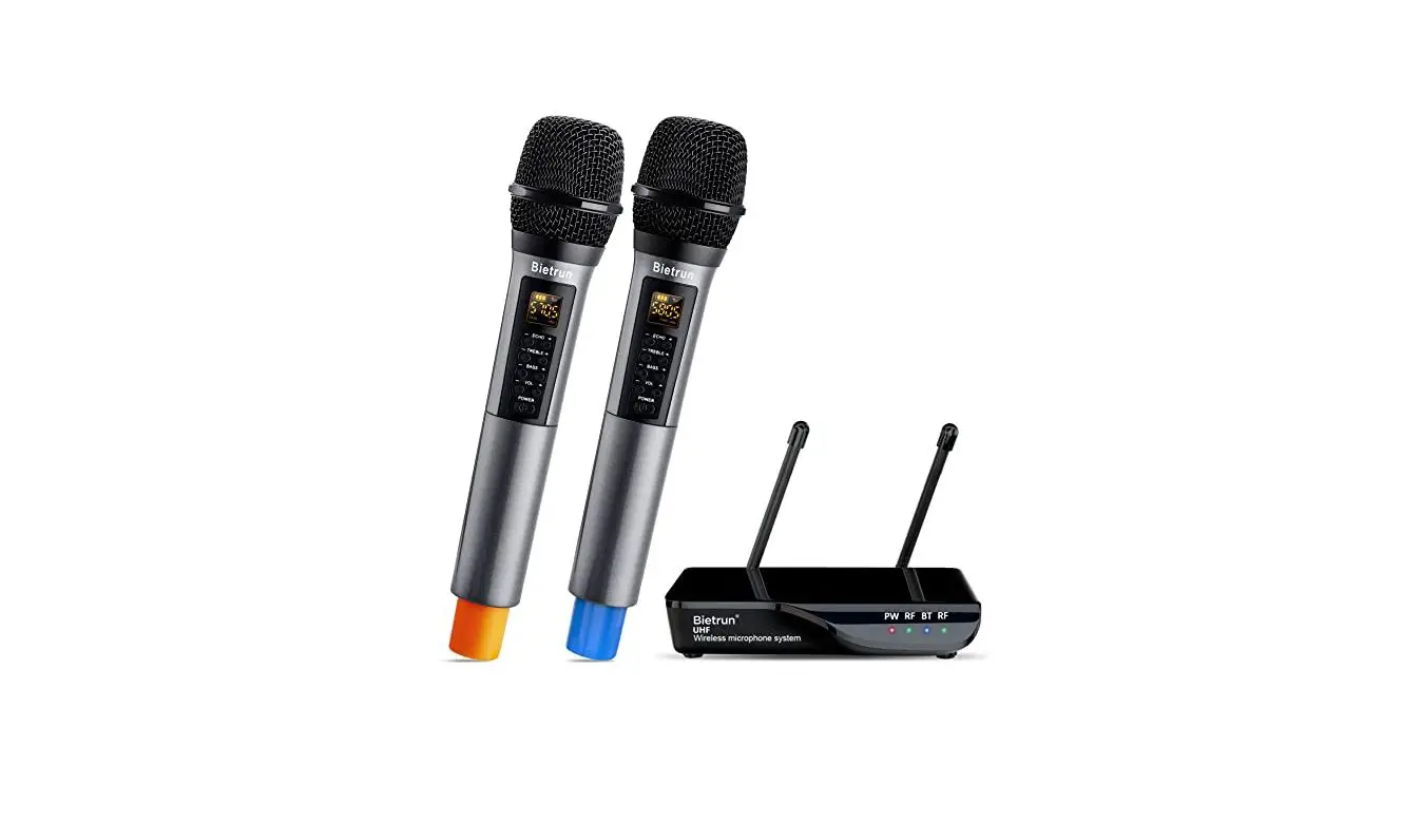 Bietrun Wxm08 Uhf Portable Dual Wireless Karaoke Microphone With Echo Bass Treble Instruction Manual