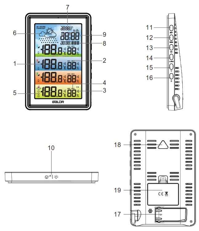 baldr B0360WST4H4PR WIRELESS COLOR WEATHER STATION 3 REMOTE SENSORS - fig