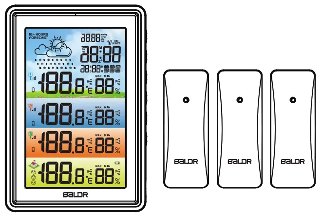 baldr B0360WST4H4PR WIRELESS COLOR WEATHER STATION 3 REMOTE SENSORS