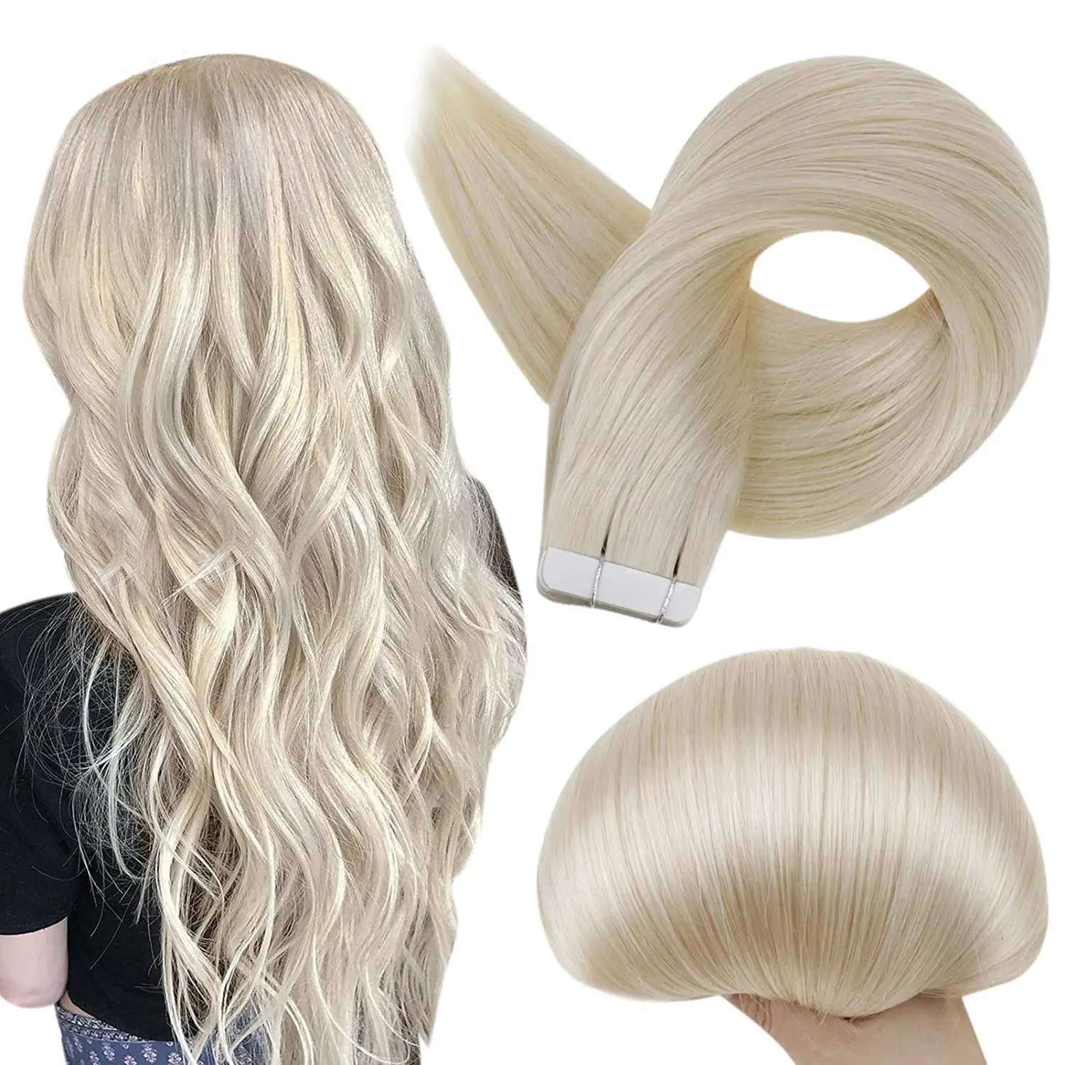 Full Shine 2015CPBALA Fashion Tape Hair Extensions Real Human Hair Couture Short 12 Inch Color 60 Platinum Blonde Tape
