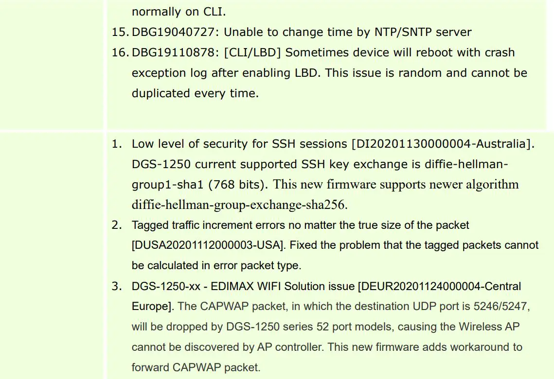 D-Link DGS-1250 A1 Series Firmware Release Notes Datasheet - Problem Fixed