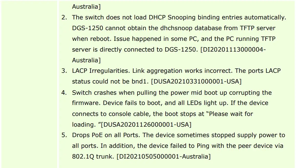 D-Link DGS-1250 A1 Series Firmware Release Notes Datasheet - Problem Fixed