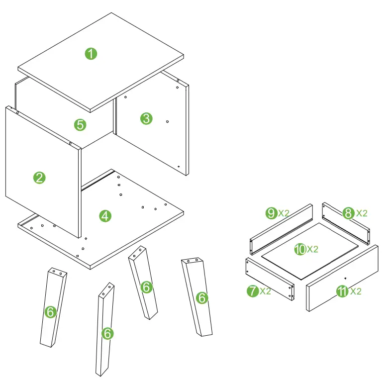 Clihome CL-CT4747BK Beside Table 2-Drawer with Open Shelves Nightstand - fig 4