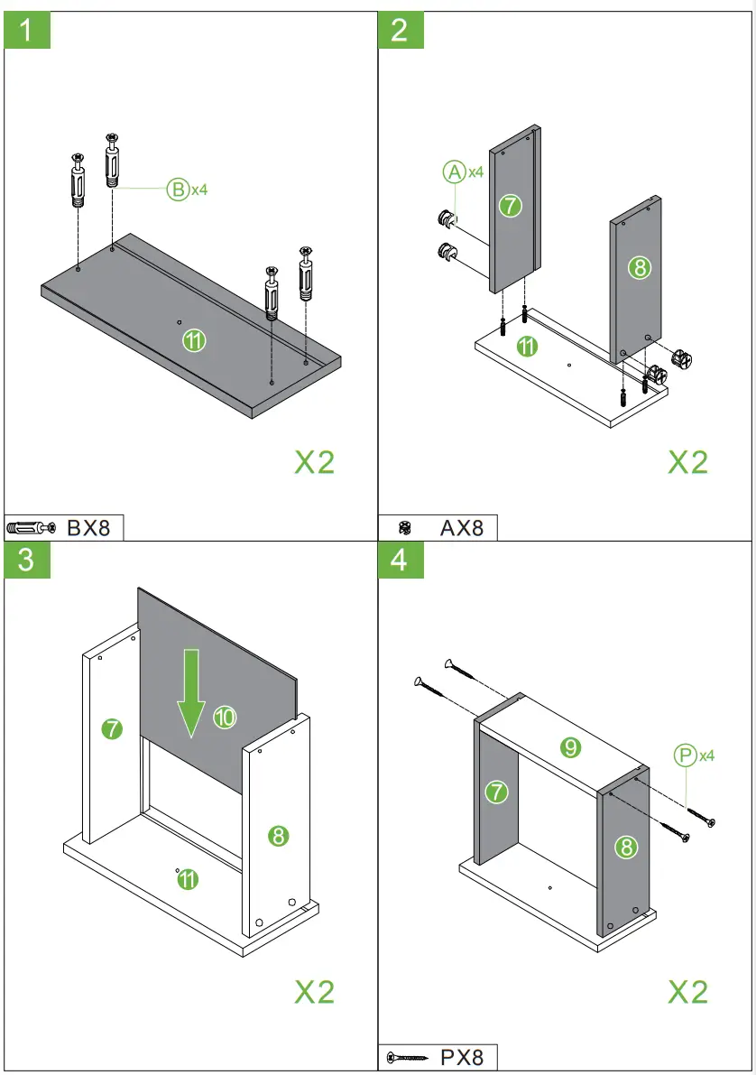 Clihome CL-CT4747BK Beside Table 2-Drawer with Open Shelves Nightstand - fig 5
