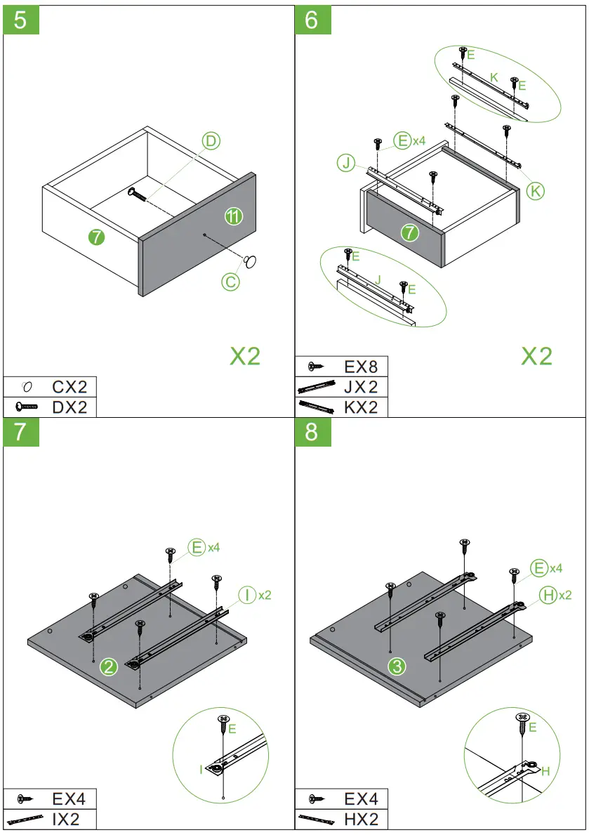 Clihome CL-CT4747BK Beside Table 2-Drawer with Open Shelves Nightstand - fig 6
