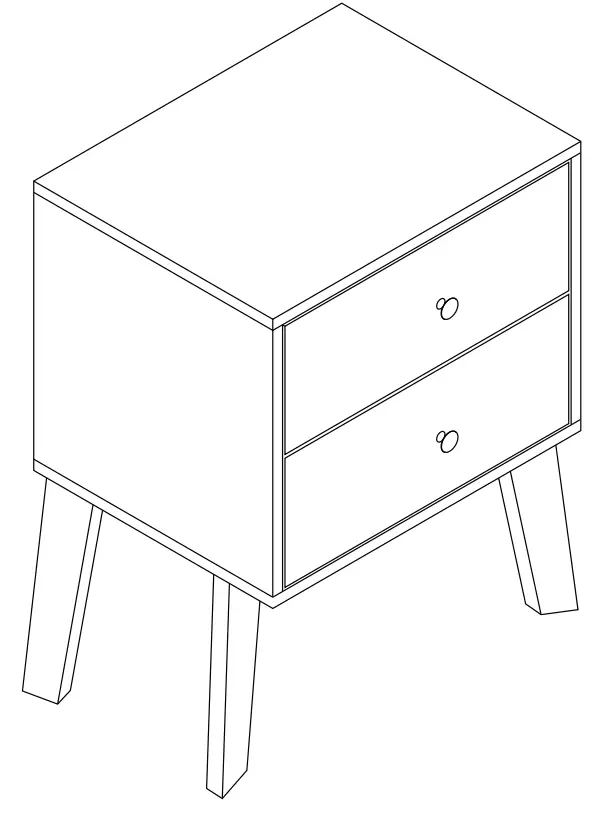 Clihome CL-CT4747BK Beside Table 2-Drawer with Open Shelves Nightstand