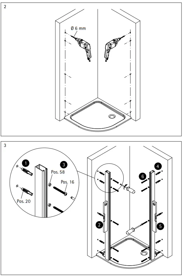 SCHULTE Runddusche Garant 2.0 90 X 90 Cm Profile Color Chrome Clear Glass - ASSEMBLY 2