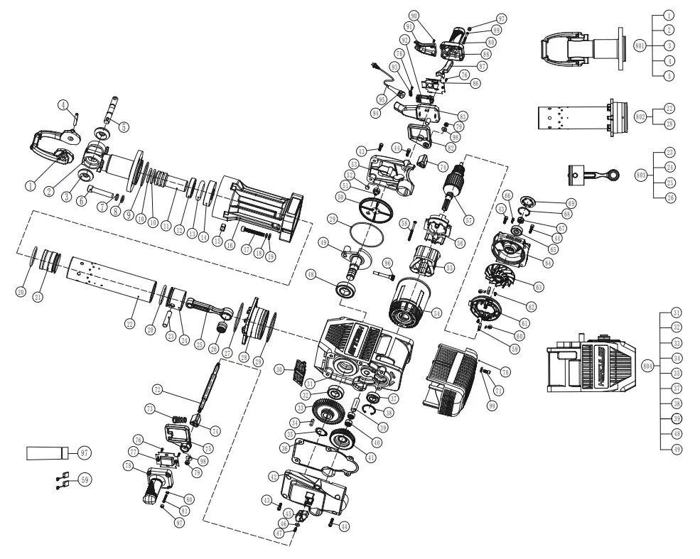 Hercules 1-1 8 Hex Breaker Hammer HE31 - Assembly Diagram