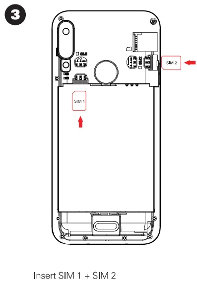 yezz LIV1S Smartphone User Guide - Insert SIM 1 + Sim 2