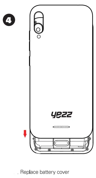 yezz LIV1S Smartphone User Guide - Replace battery cover