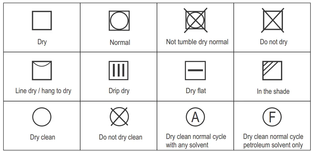 Midea Condenser Dryer 7kg -Dry Care Symbols