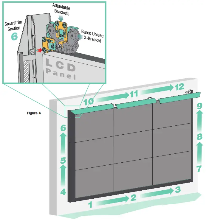 BARCO UNI-0005 55 Inch Bezel-less Tiled LCD Video Wall Platform - Attaching SmartTrim section to SmartTrim Brackets