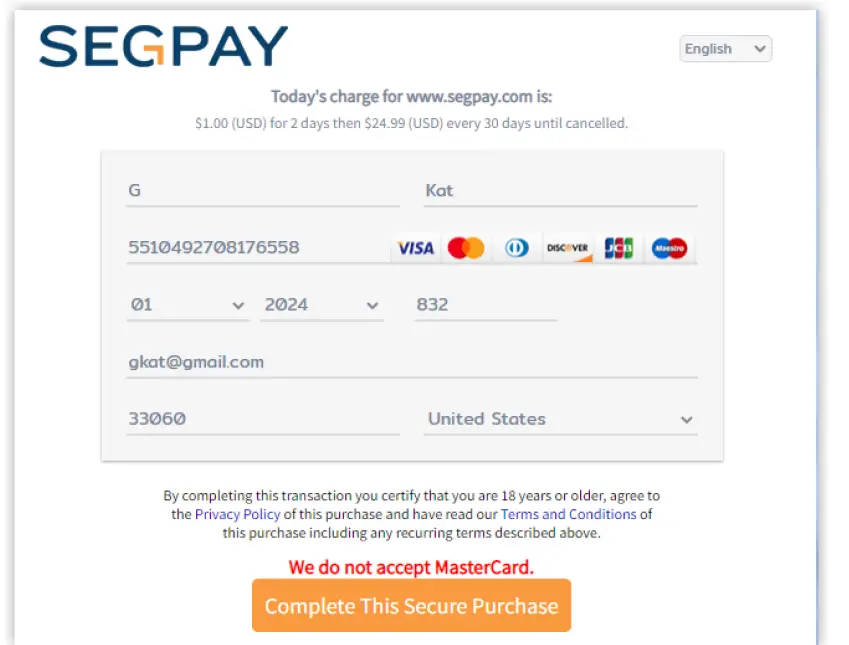 SEGPAY Pay Page Errors 2