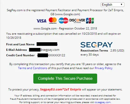 SEGPAY Pay Page Errors