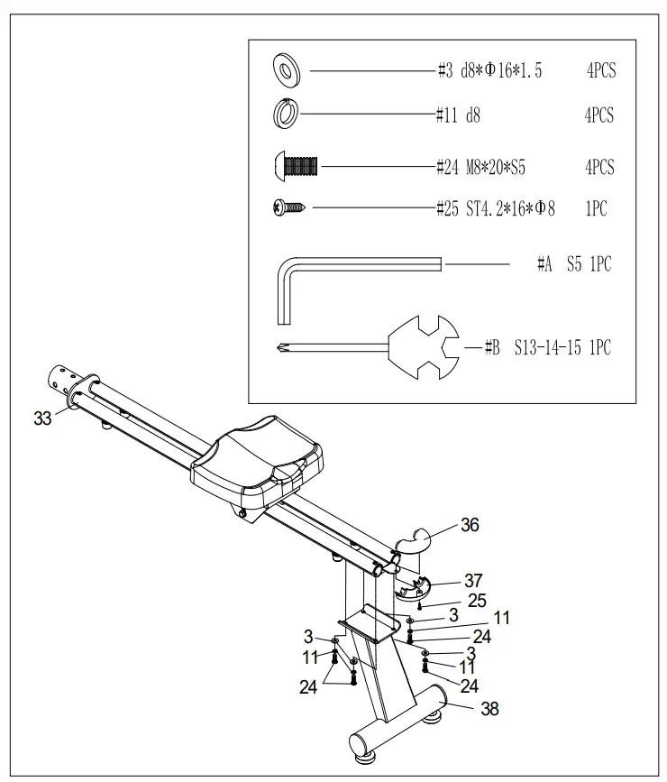 SUNNY SF-RW5983 Carbon Premium Air Magnetic Rowing Machine  Assembly Instructions