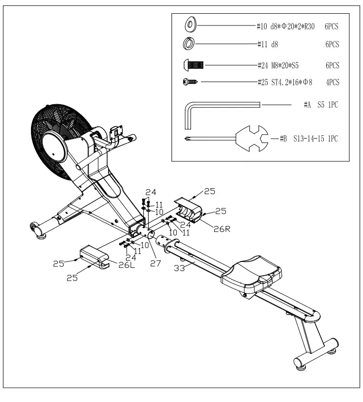 SUNNY SF-RW5983 Carbon Premium Air Magnetic Rowing Machine  Assembly Instructions