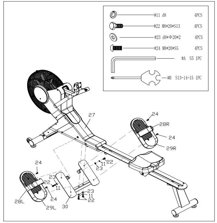 SUNNY SF-RW5983 Carbon Premium Air Magnetic Rowing Machine  Assembly Instructions