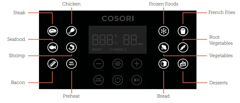 COSORI Premium 5.8 Quart Air Fryer CP158 AF - preset