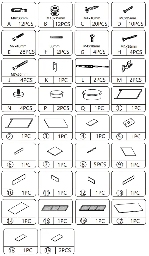 Reshable MR11A0253 Salon Station for Hair Stylist - Hardware List
