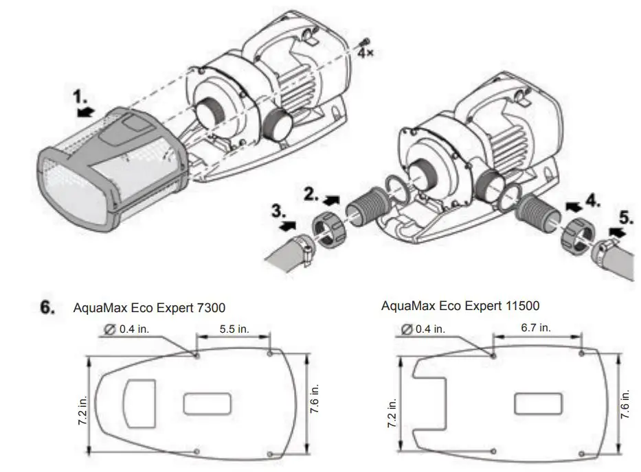 Oase 6800 11500 AquaMax Eco Expert User Manual - Connecting the hose for dry installation