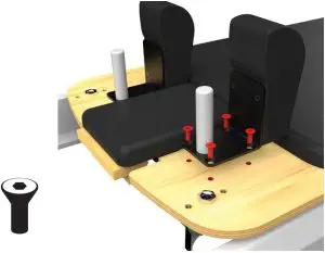 Place the shoulder blocks into position, aligning the mounting holes. Secure using Flat Head Socket Screws. Partially tighten all four screws. Once all four are partially tightened, go back and fully tighten with the provided 5mm allen wrench.