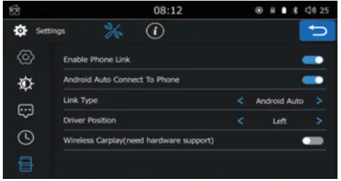Coral Vision CARPLAY Wireless Dashboard- Settings