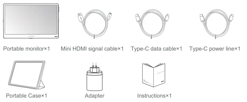 LC-POWER LC M16 FHD 60 P 15 8 inch Portable Monitor - Packaging list