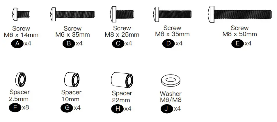PERLESMITH Table top tv stand - Supplied Parts and Hardware List 2