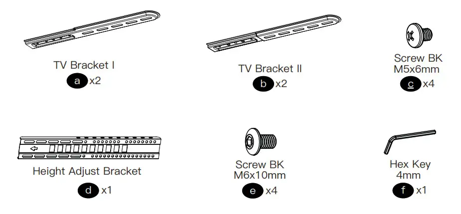 PERLESMITH Table top tv stand - Supplied Parts and Hardware List