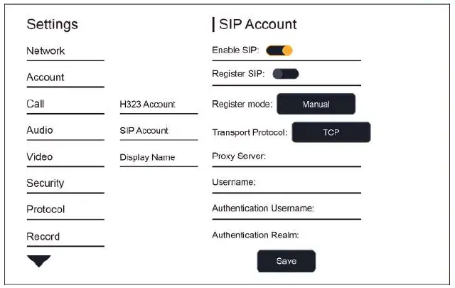 SIP Account Settings