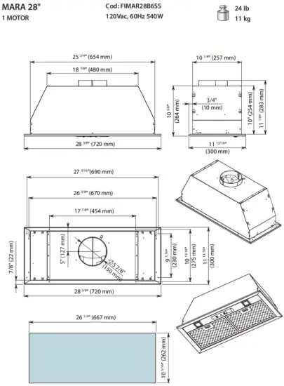falmec FISAB22B3SS Sabina Potenza 22m Inch Scotch Brite Stainless Steel Insert Range Hood - 1