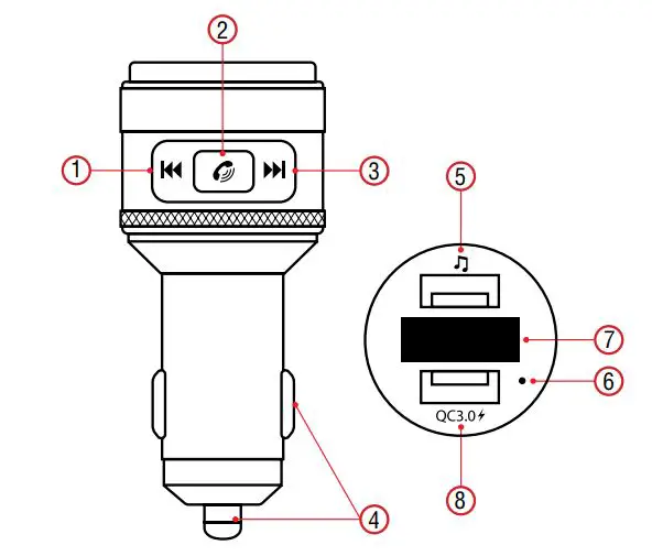 volkano Bluetooth Car Modulator Quick Charge Instruction Manual - DESCRIPTION OF PARTS