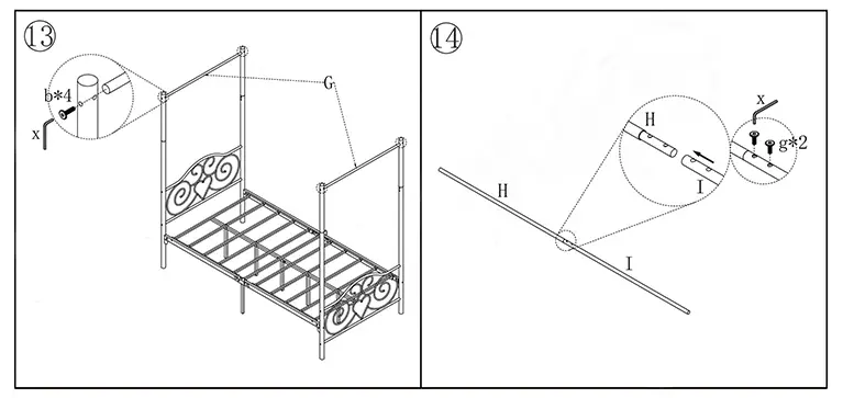 HOMEDEPOT 748F-BK-HD Black Metal Canopy Bed Full Size - 5