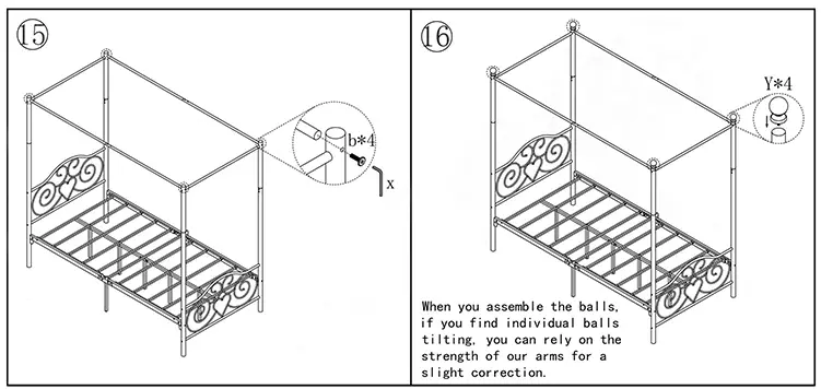 HOMEDEPOT 748F-BK-HD Black Metal Canopy Bed Full Size - 8