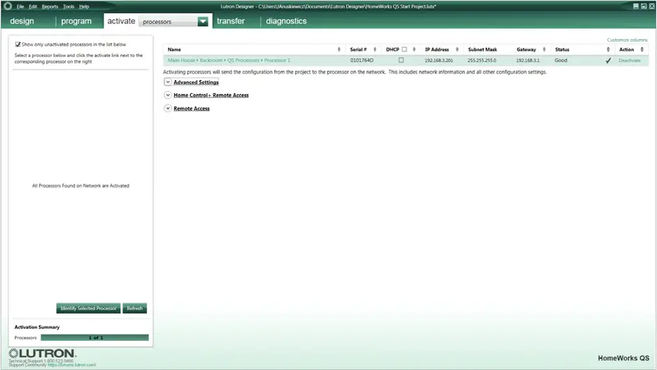 LUXOR Lutron Homeworks QS Software - Getting Started