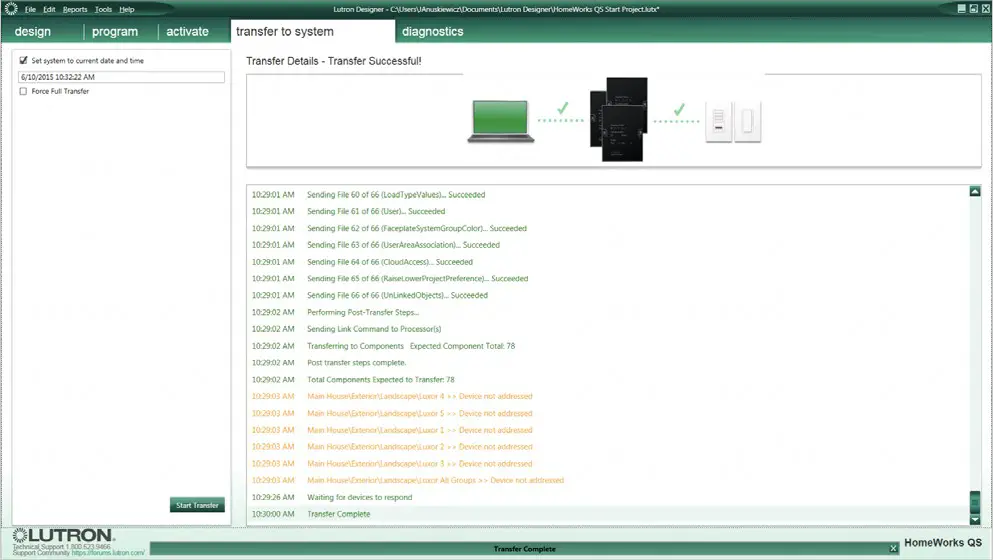 LUXOR Lutron Homeworks QS Software - Transfer Project