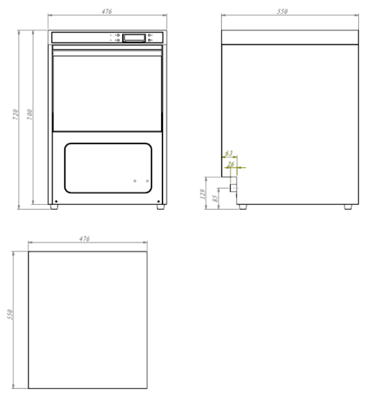 Topmaq HDW 40 Commercial Glass Dishwasher 5.5kw - Sizes and technical data