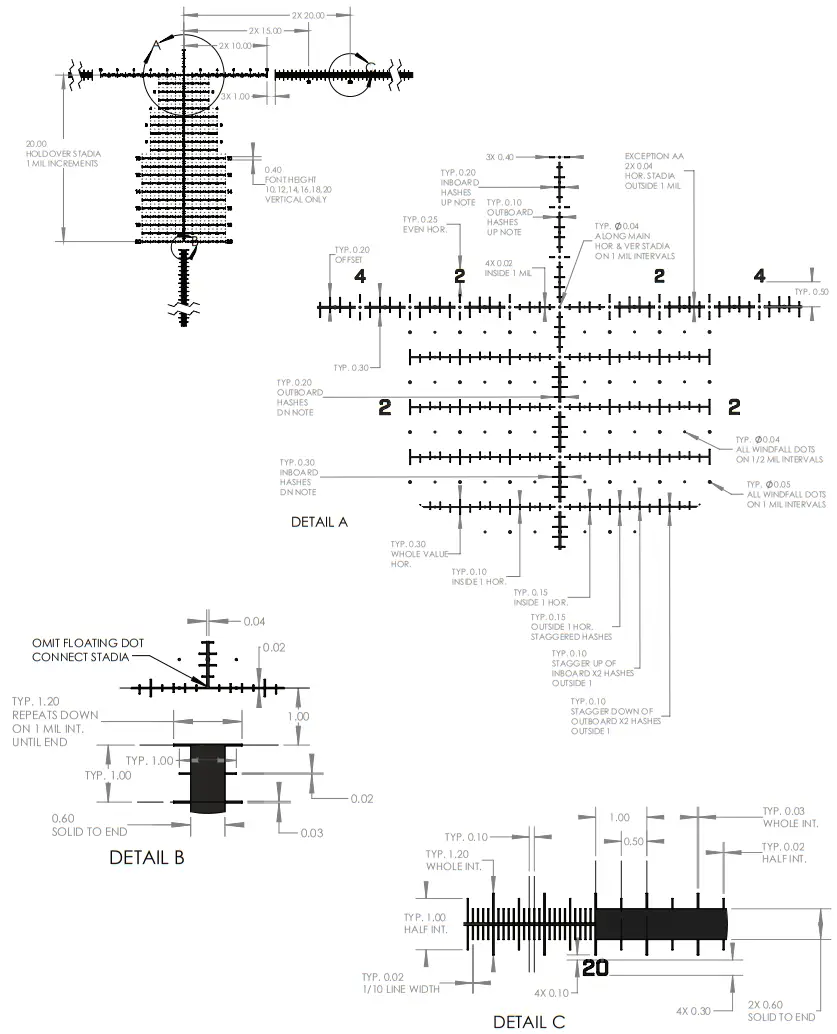 Bushnell XRS3 Elite Tactical 6 36x56mm Riflescope - EQL Reticle Detail