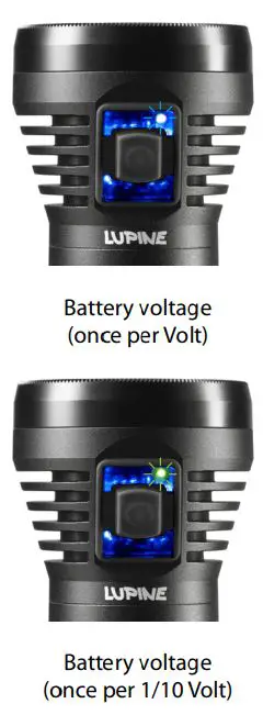 LUPINE Betty TL2 Flashlight Instruction Manual - Initialization & voltage display